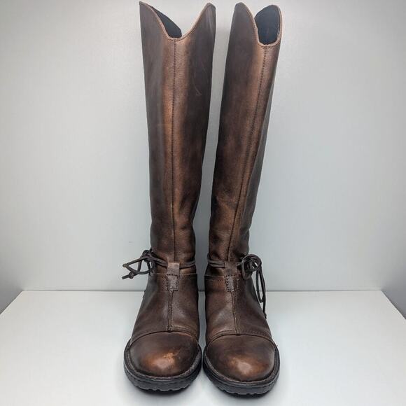 Born Shyra tall full grain leather back zipper rubber soles brown tan size 6 - Picture 5 of 10